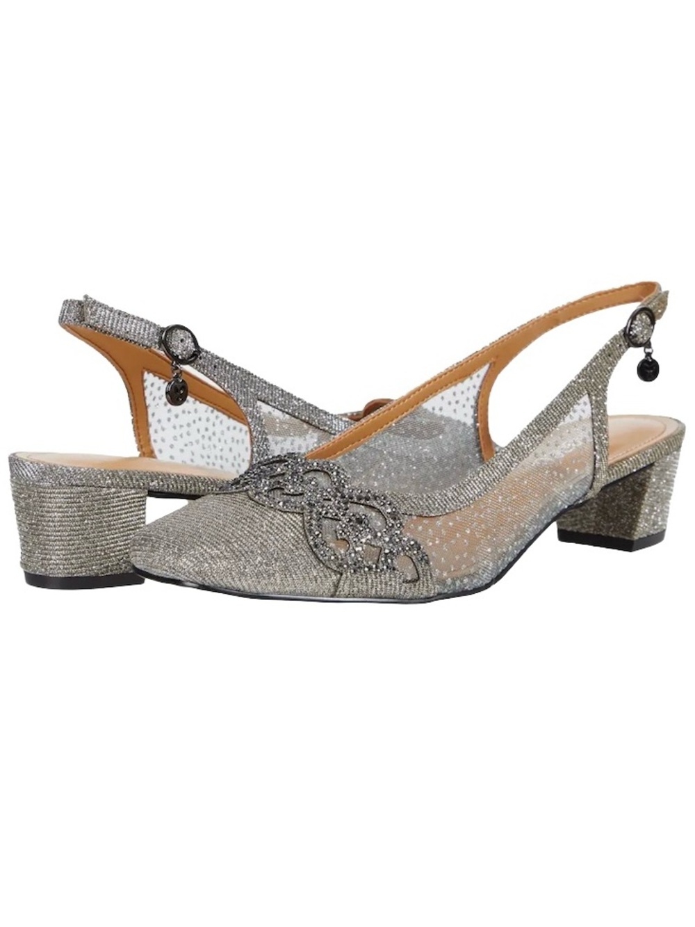 J. Renee Faleece Elegant Rhinestone & Lace Slingback Heels 10